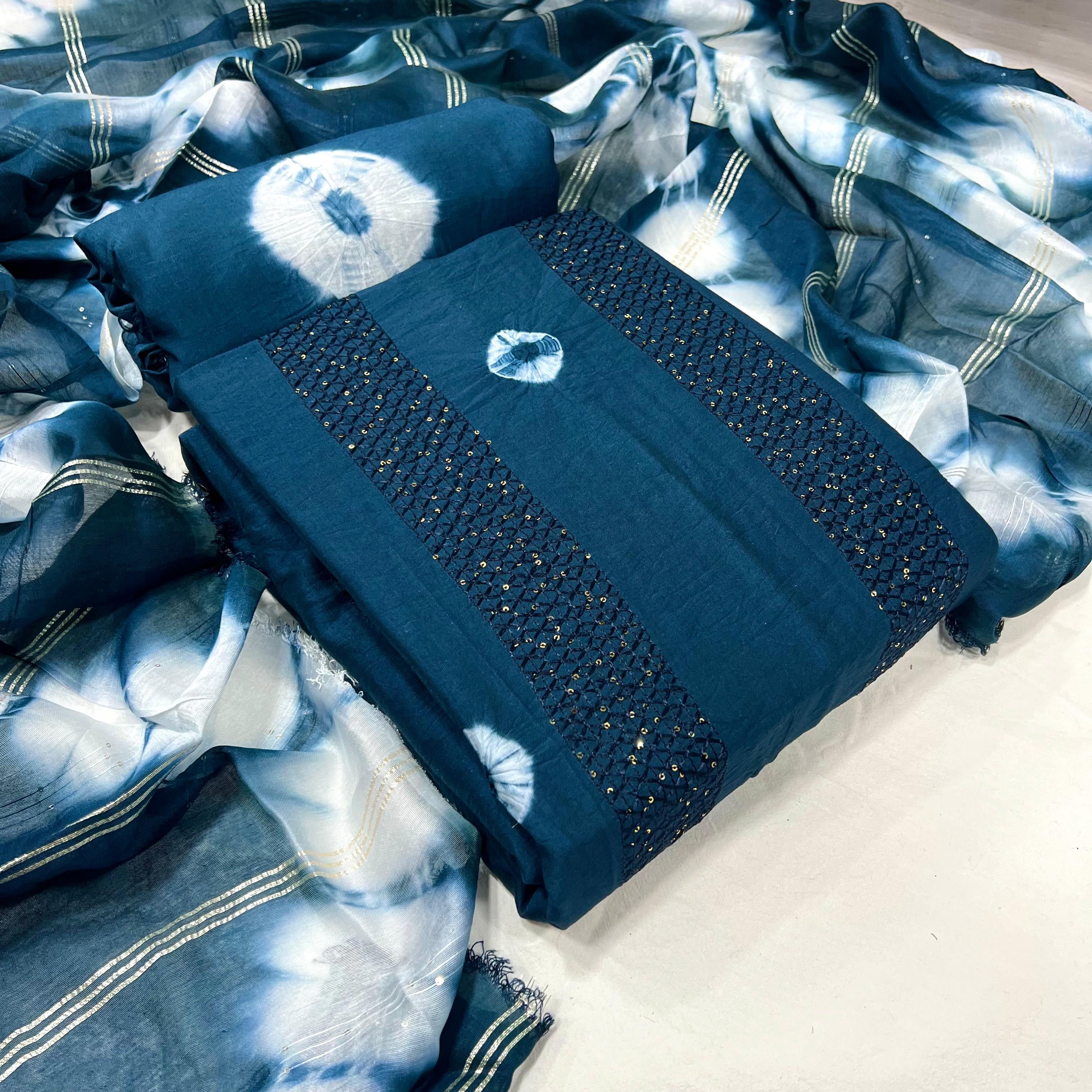 Viscose Cotton Croset work Shibori Bandhani Dress Material (Unstitched)