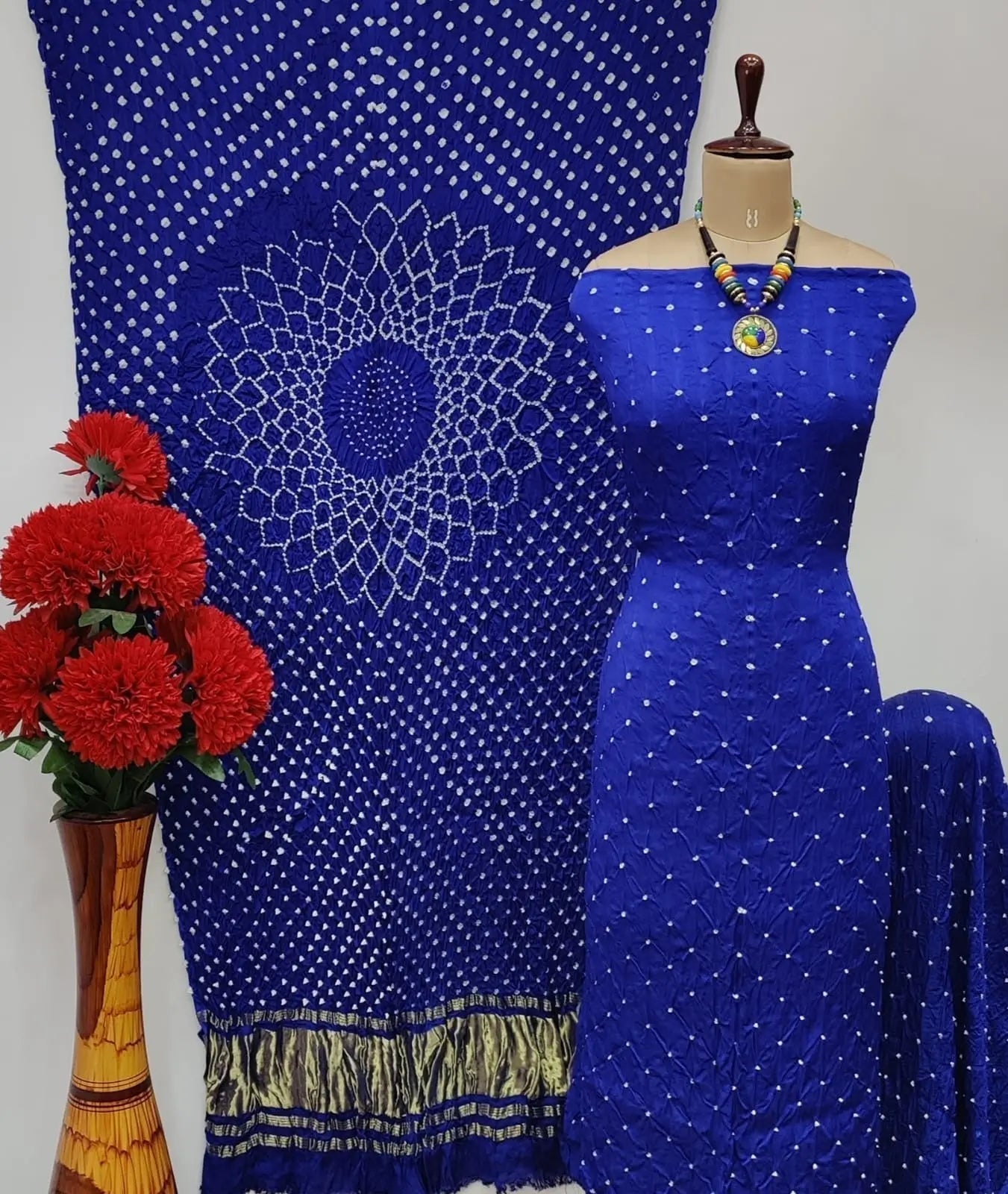 Pure Modal Silk Original Hand Crafted Bandhani Dress Material