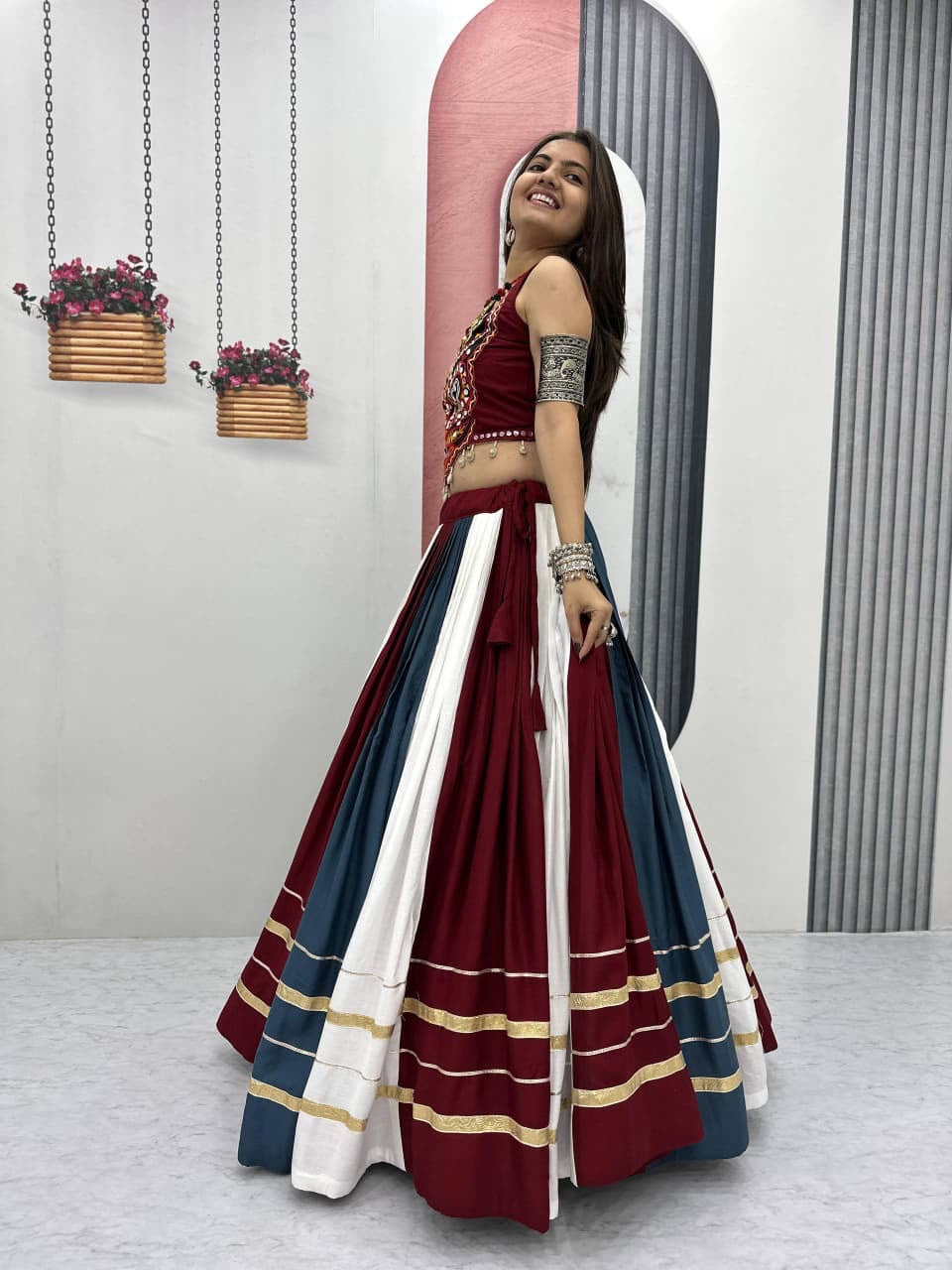 Rayon Mirror & Gamthi Work Designer Chaniya Choli – 6 Meter Flair, Ready to Wear