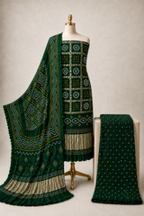 Modal Silk Golden Chex Work Jamnagar 3Pc Unstitched Dress Material