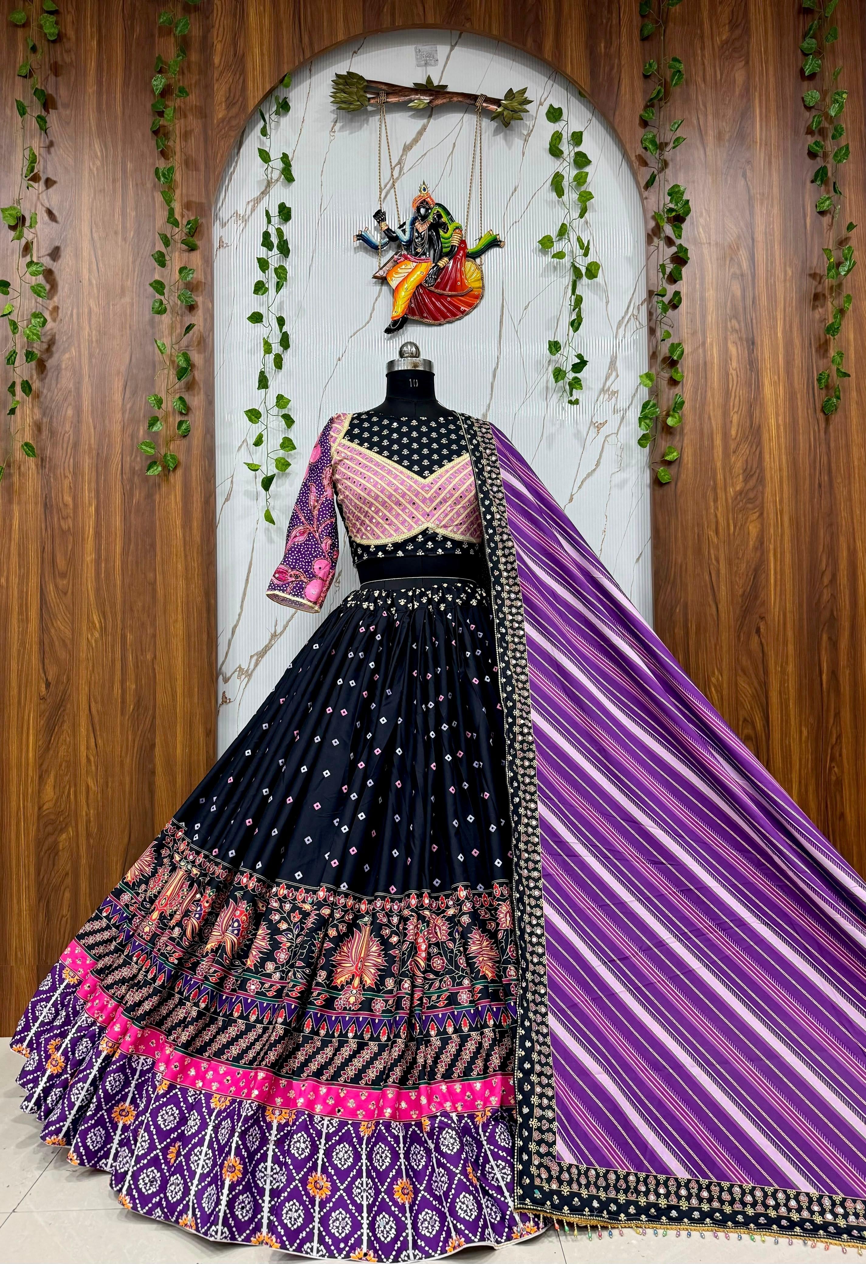Muslin Silk Mirror Work Designer Chaniya Choli for Navratri | Real Mirror Work