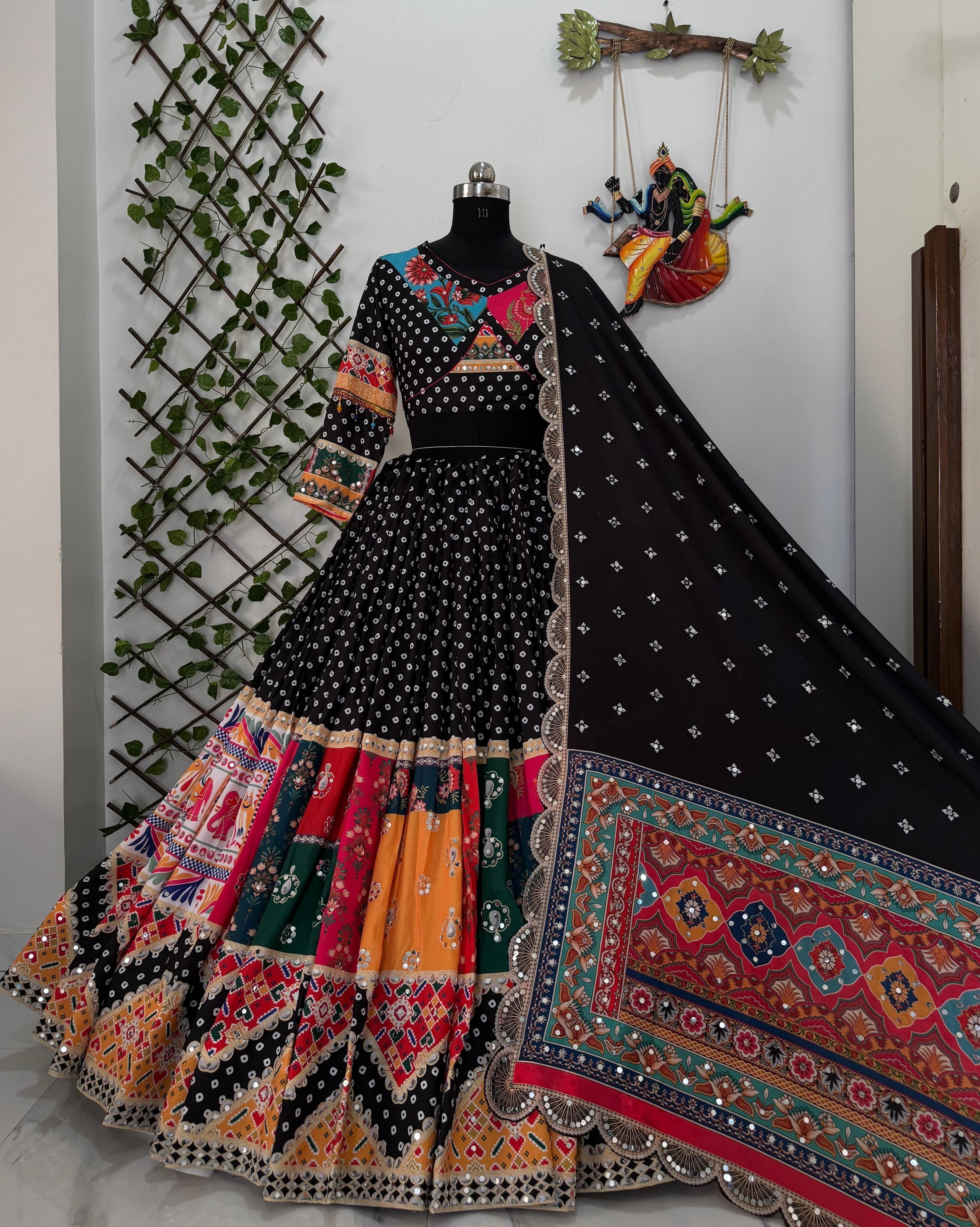 Muslin Cotton Digital Print with Real Mirror Work Navratri Special Chaniya Choli