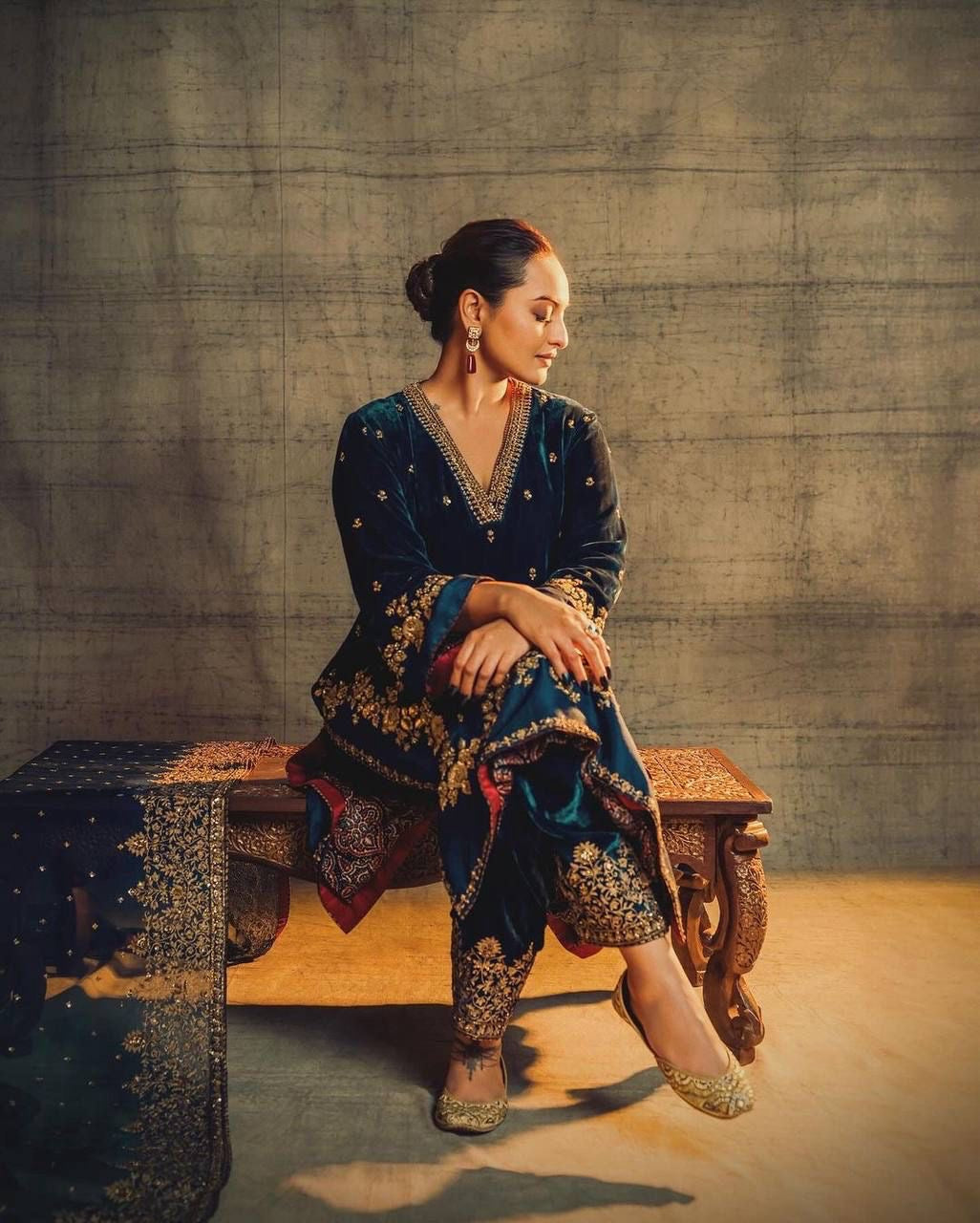 Winter Special Velvet Embroidery work Kurti Palazzo Set with Dupatta