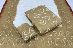 Soft Cotton Satin White Concept Barik Bandhej Work Kutch Bandhani Dress Material