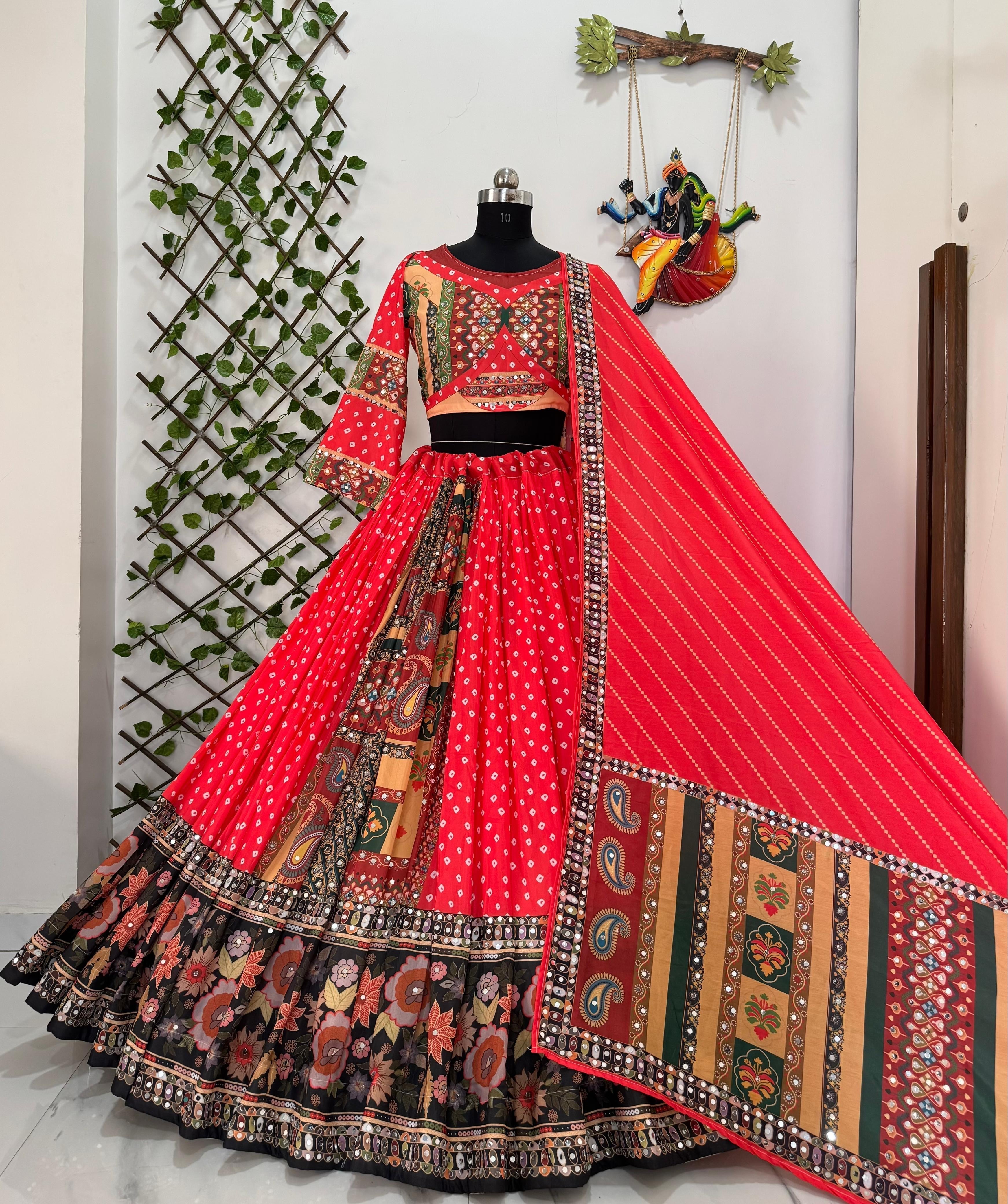 Muslin Cotton Digital Print with Real Mirror Work Navratri Special Chaniya Choli