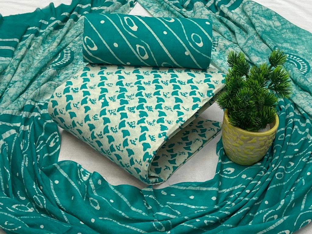 Soft Cotton Hand Blocked Wax Batik Dress Material (Unstitched)