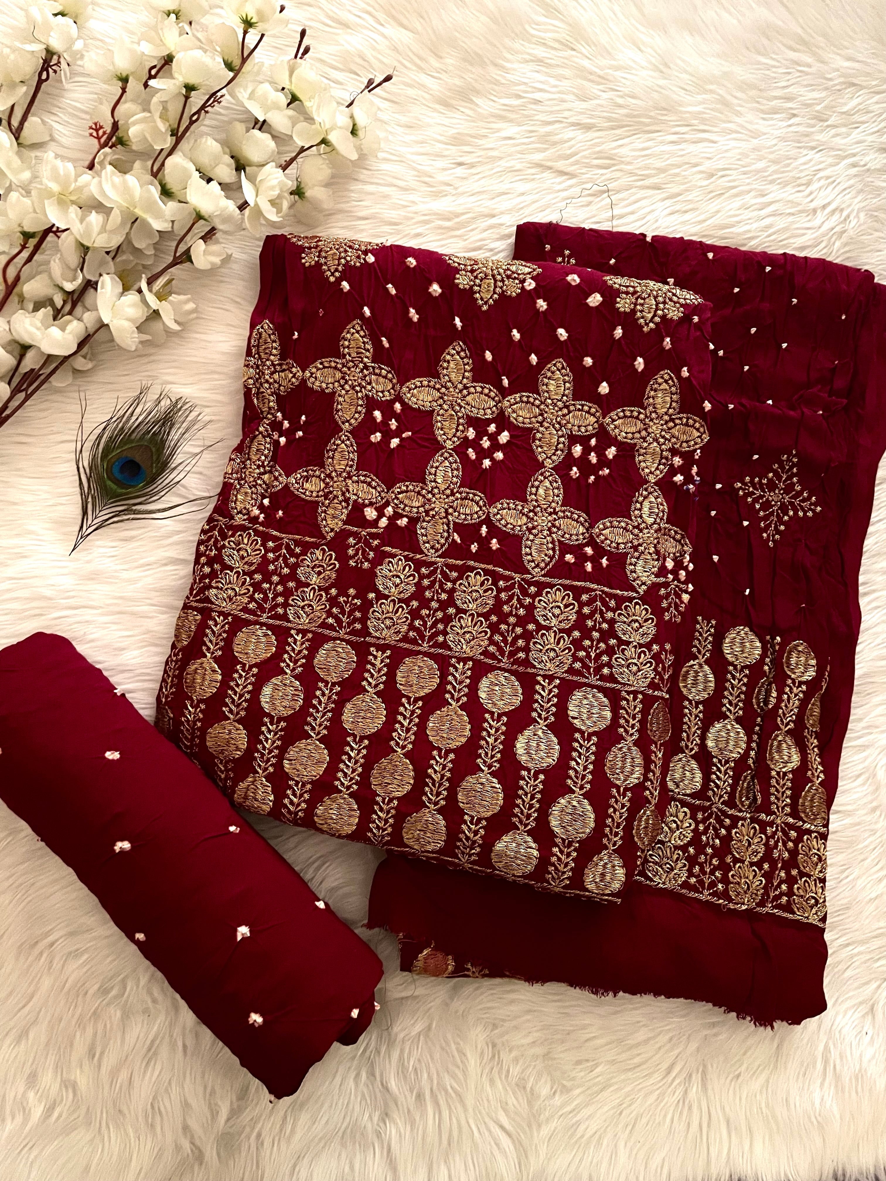 Rayon Hand Tila Embroidery with Bandhej work Bandhani Dress Material(Unstitched)