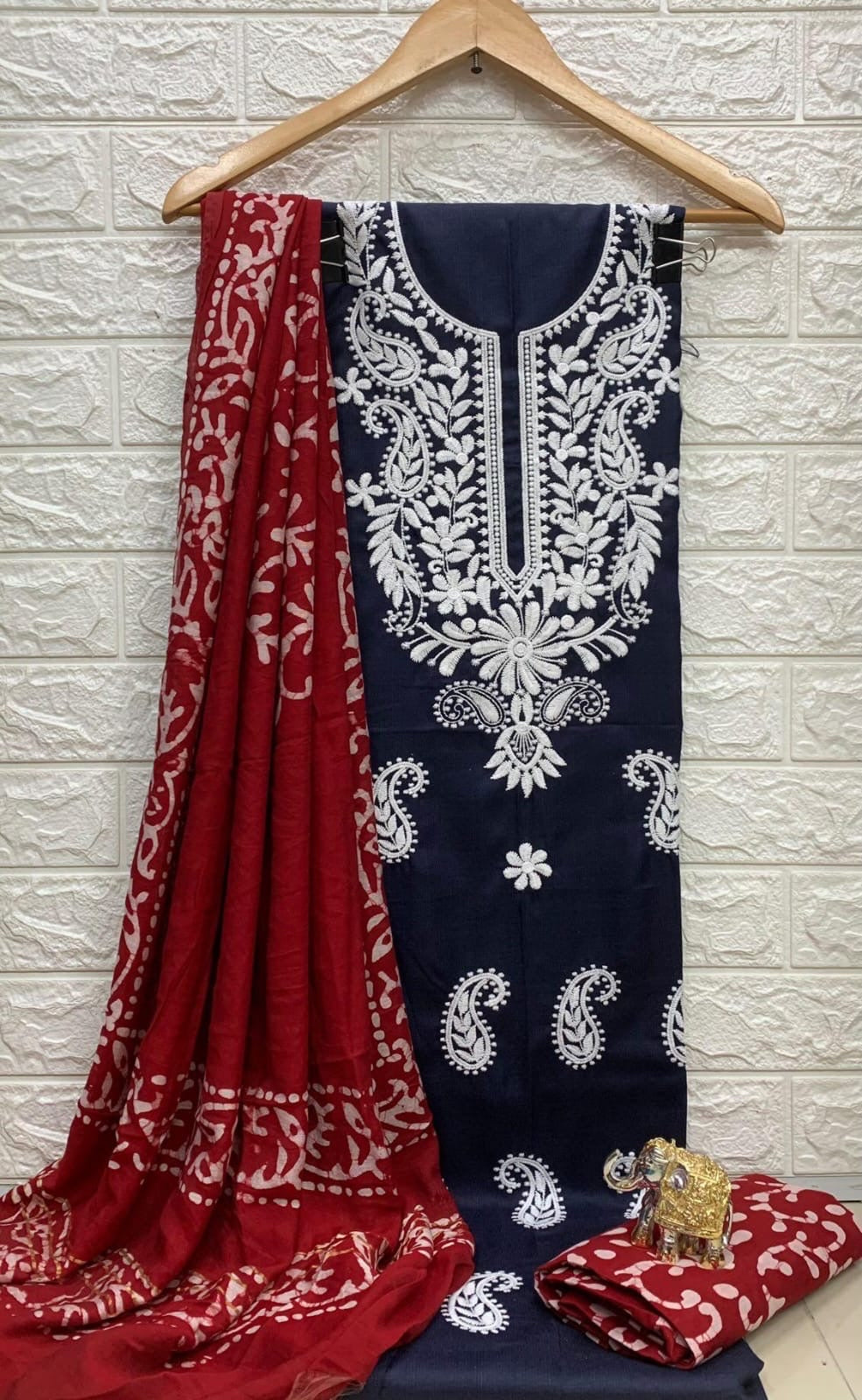 Slub cotton Neckwork with Batik work Dupatta and Salwar Dress Material (Unstitched)