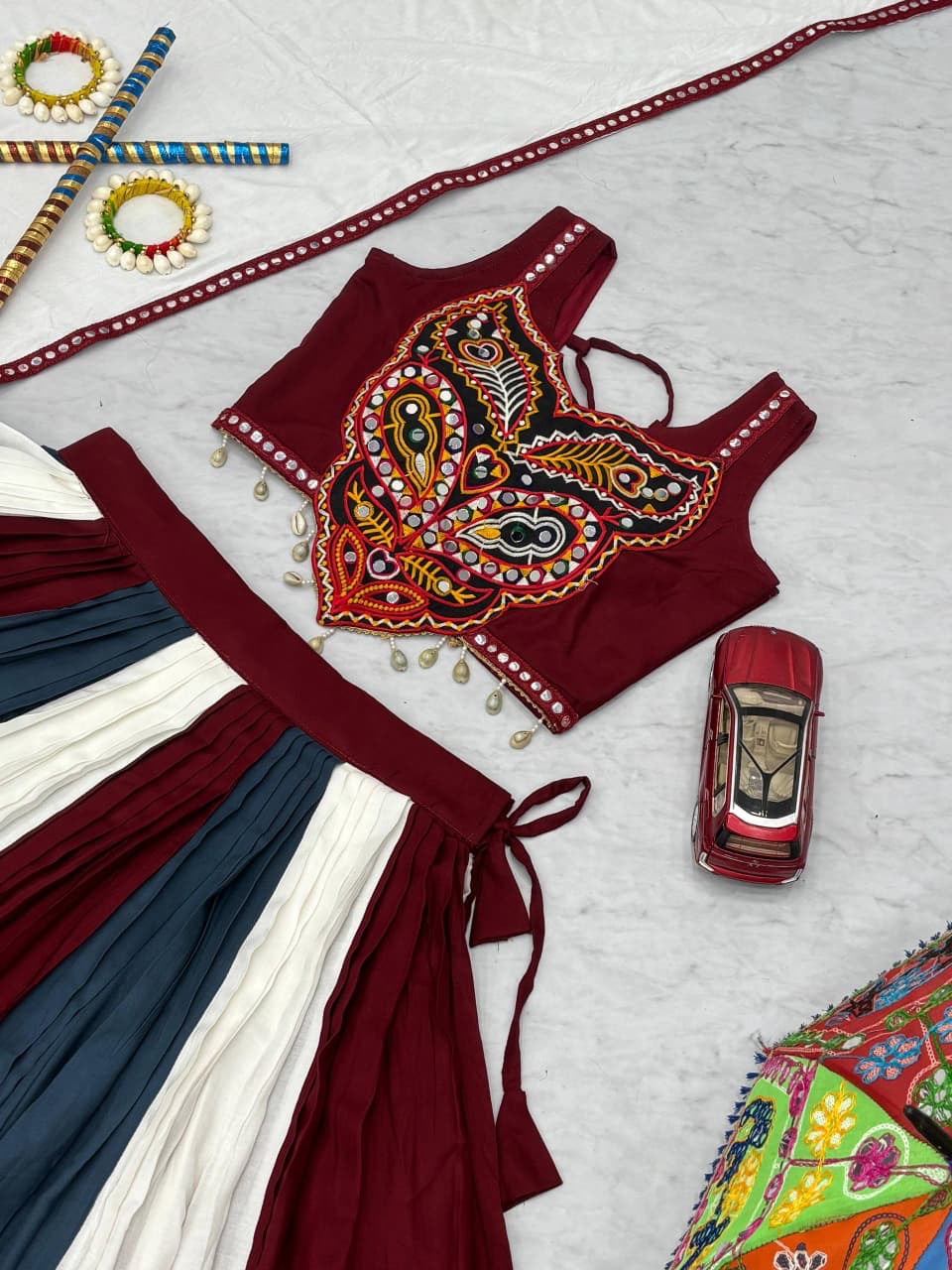 Rayon Mirror & Gamthi Work Designer Chaniya Choli – 6 Meter Flair, Ready to Wear