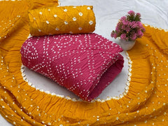 Soft Cotton Dual Contrast Kutch Bandhani Dress Material ( Unstitched)