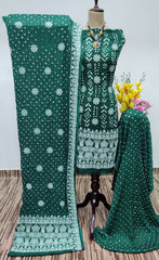 Modal Silk Lakhnavi Thread Embroidery work Bandhani Dress Material (Unstitched)