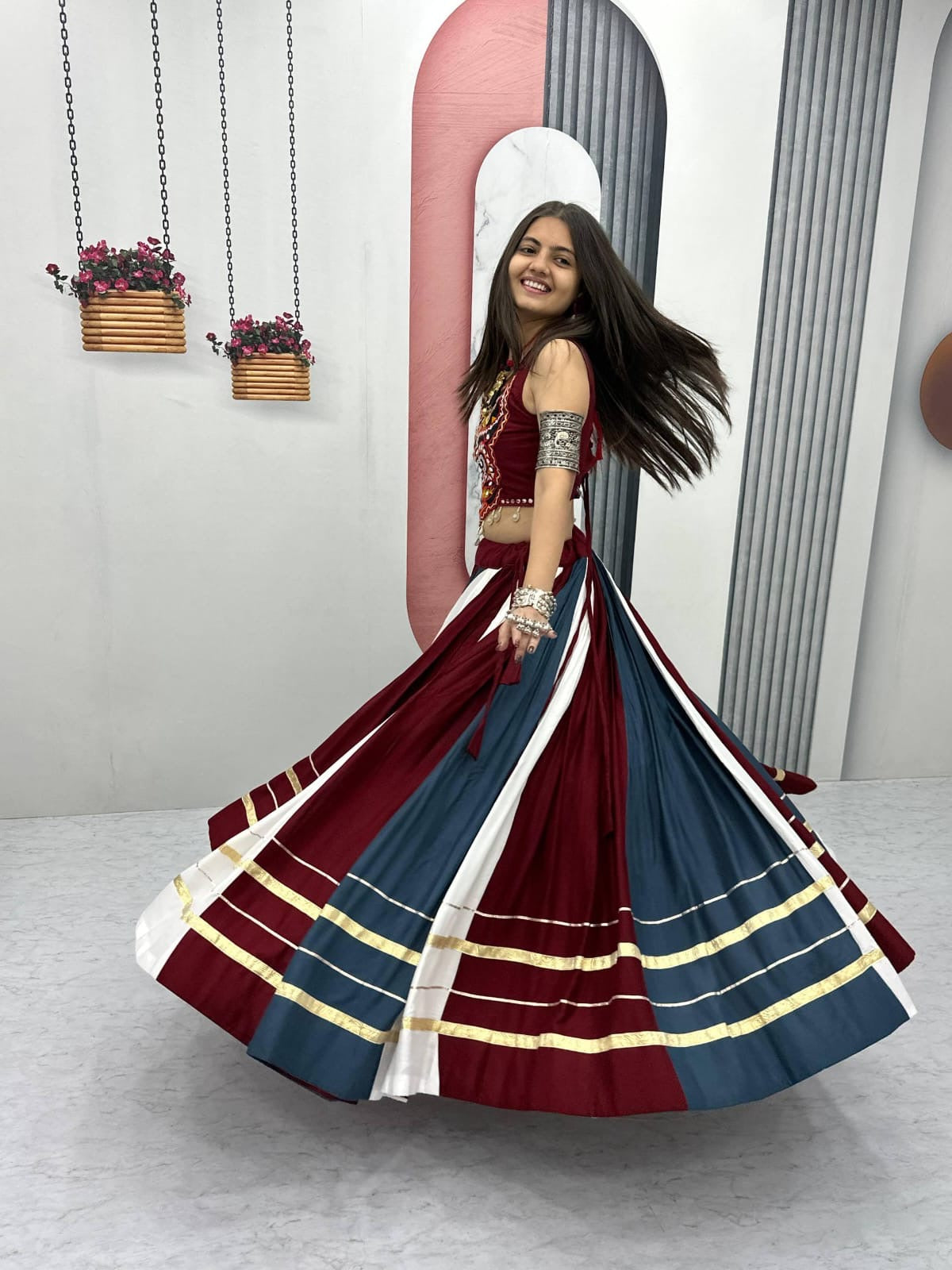 Rayon Mirror & Gamthi Work Designer Chaniya Choli – 6 Meter Flair, Ready to Wear