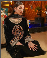 Winter Special Designer Black Velvet Kurti Pant Dupatta Set