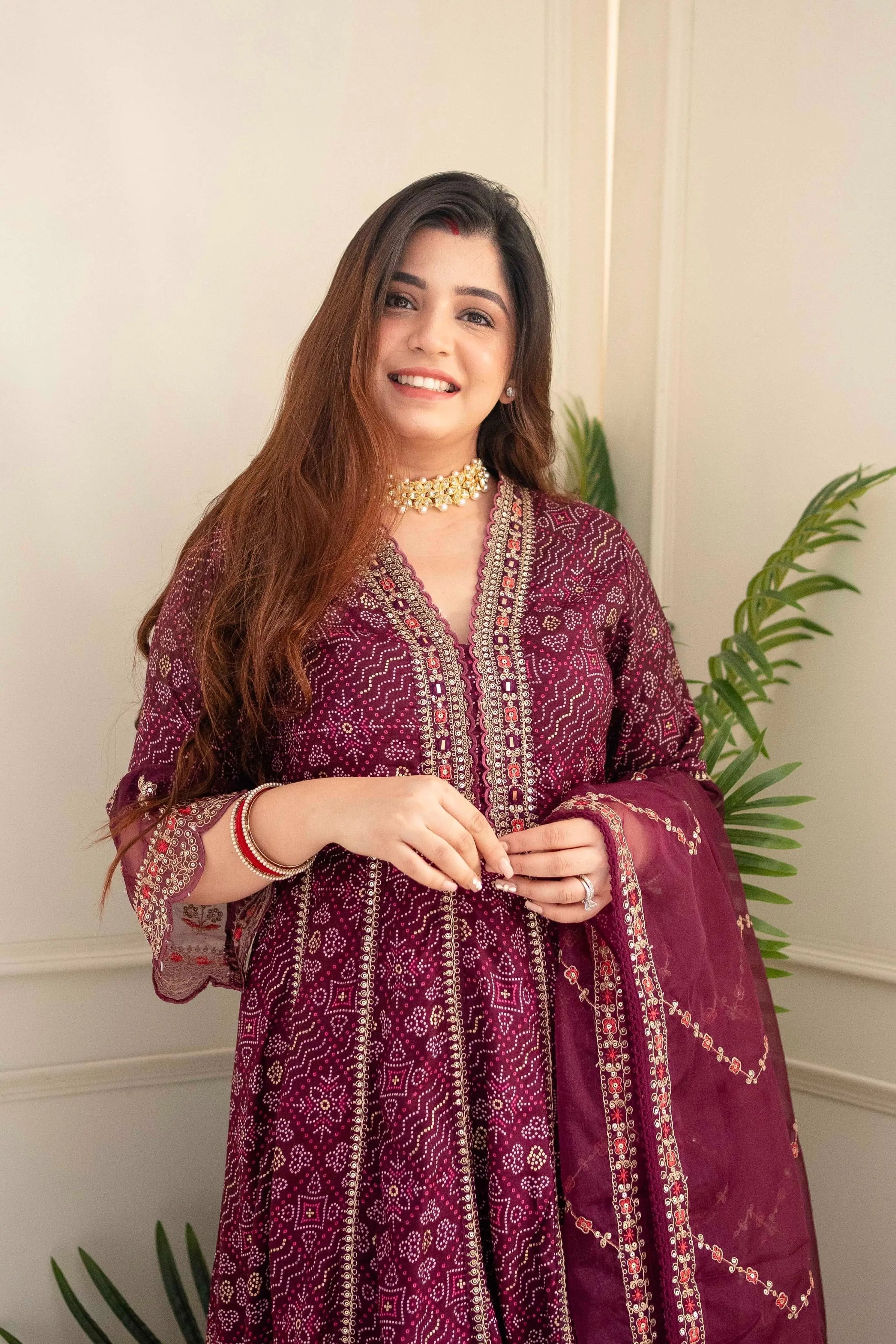 Premium Zari Weaving Printed Kurti Pant Dupatta Set (Stitched)