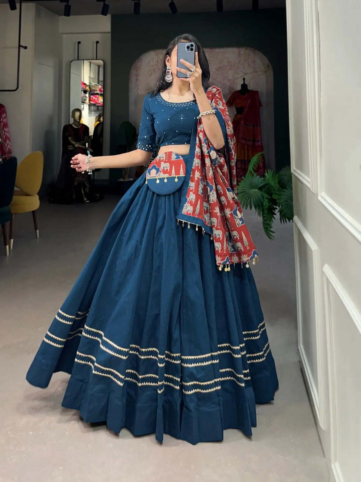 Pure Cotton Gamthi Kodi Work Navratri Special Chaniya Choli
