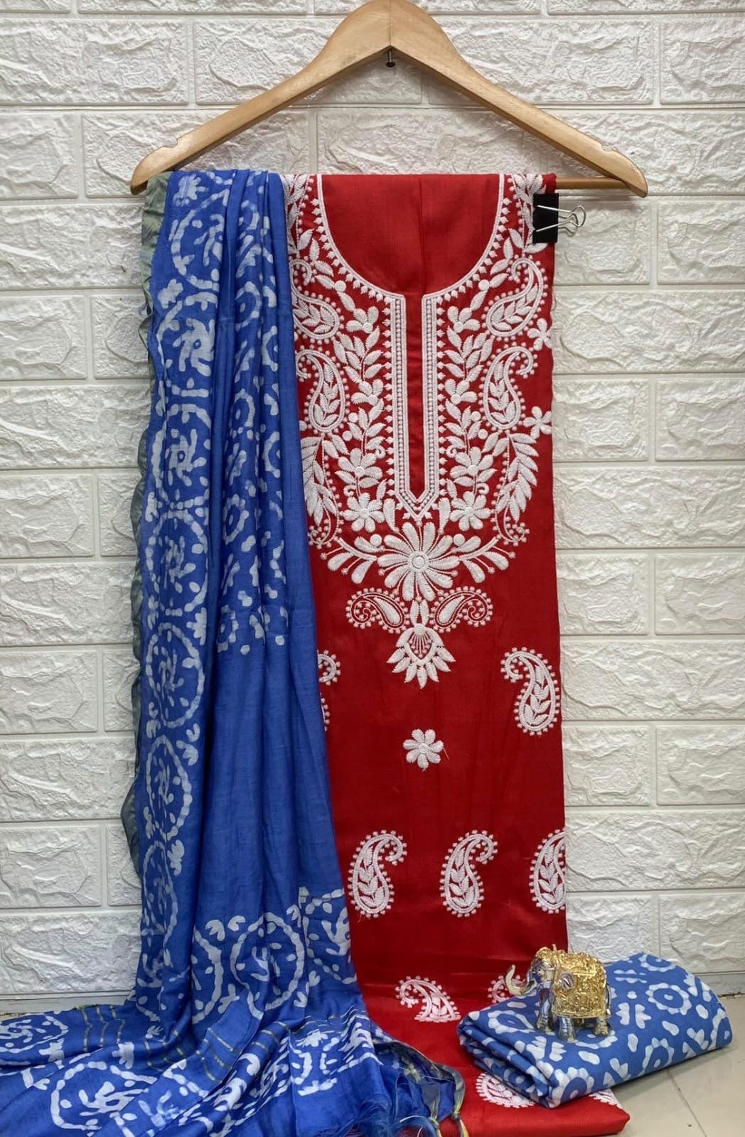 Slub cotton Neckwork with Batik work Dupatta and Salwar Dress Material (Unstitched)
