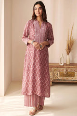 Moti Work Block Print work Kurti Pant Dupatta Set for Summer