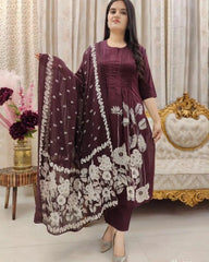 Soft Cotton Self Print Kurti Pant Dupatta Set