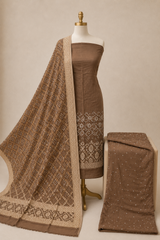 Modal Silk Golden Kasab Embroidery Work 3Pc Unstitched Bandhani Dress Material