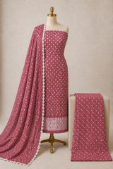 Soft Cotton Self Color 3Pc Unstitched Bandhani Dress Material