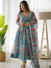 Organza Floral Digital Print Flair Dress Suit