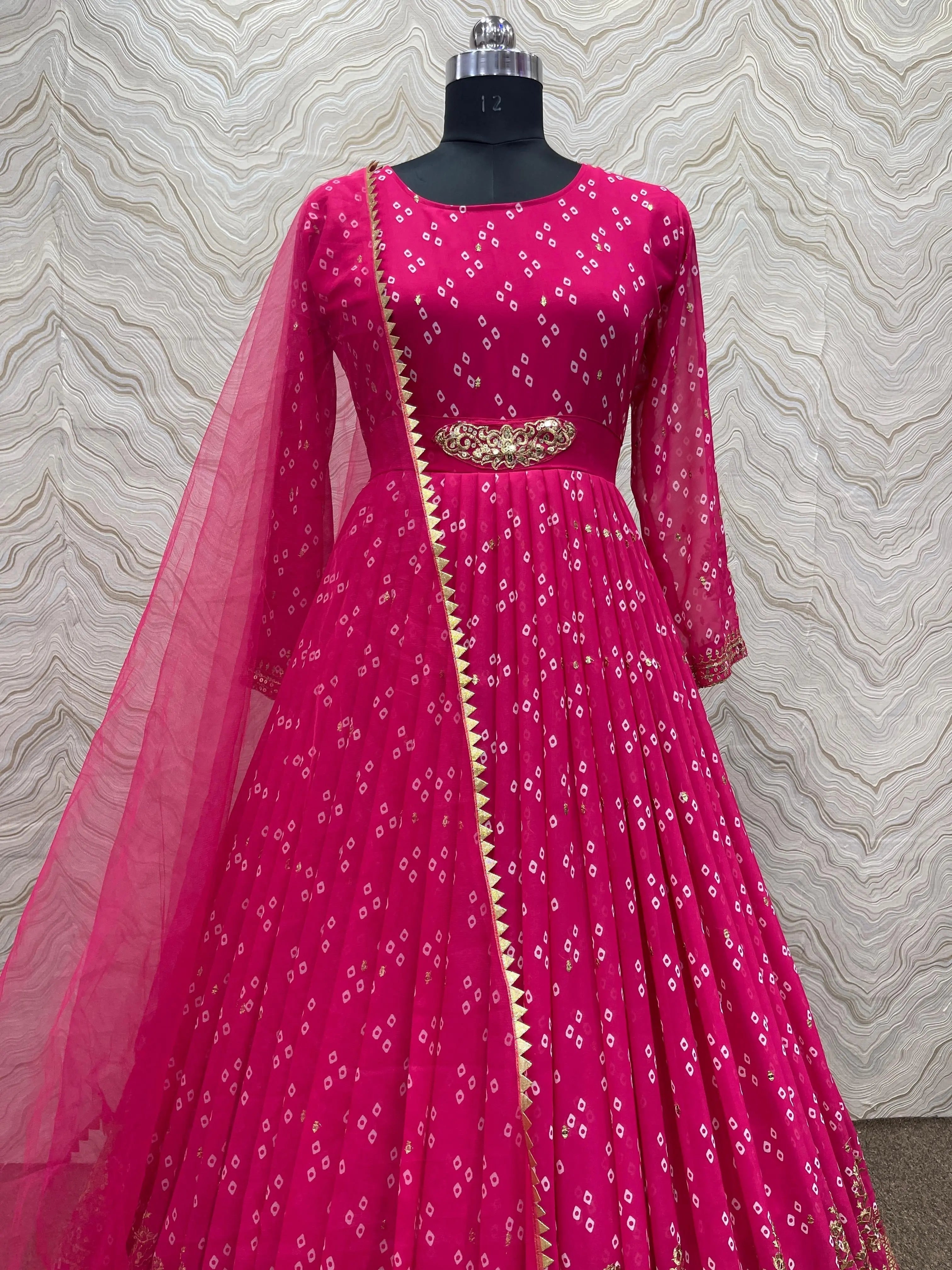 Faux Georgette Print with Embroidery work Womens Stitched Gown