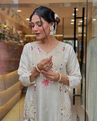 Pure Roman Silk Sequence Embroidery with Kodi Work Summer Special Kurti Pant Dupatta Set