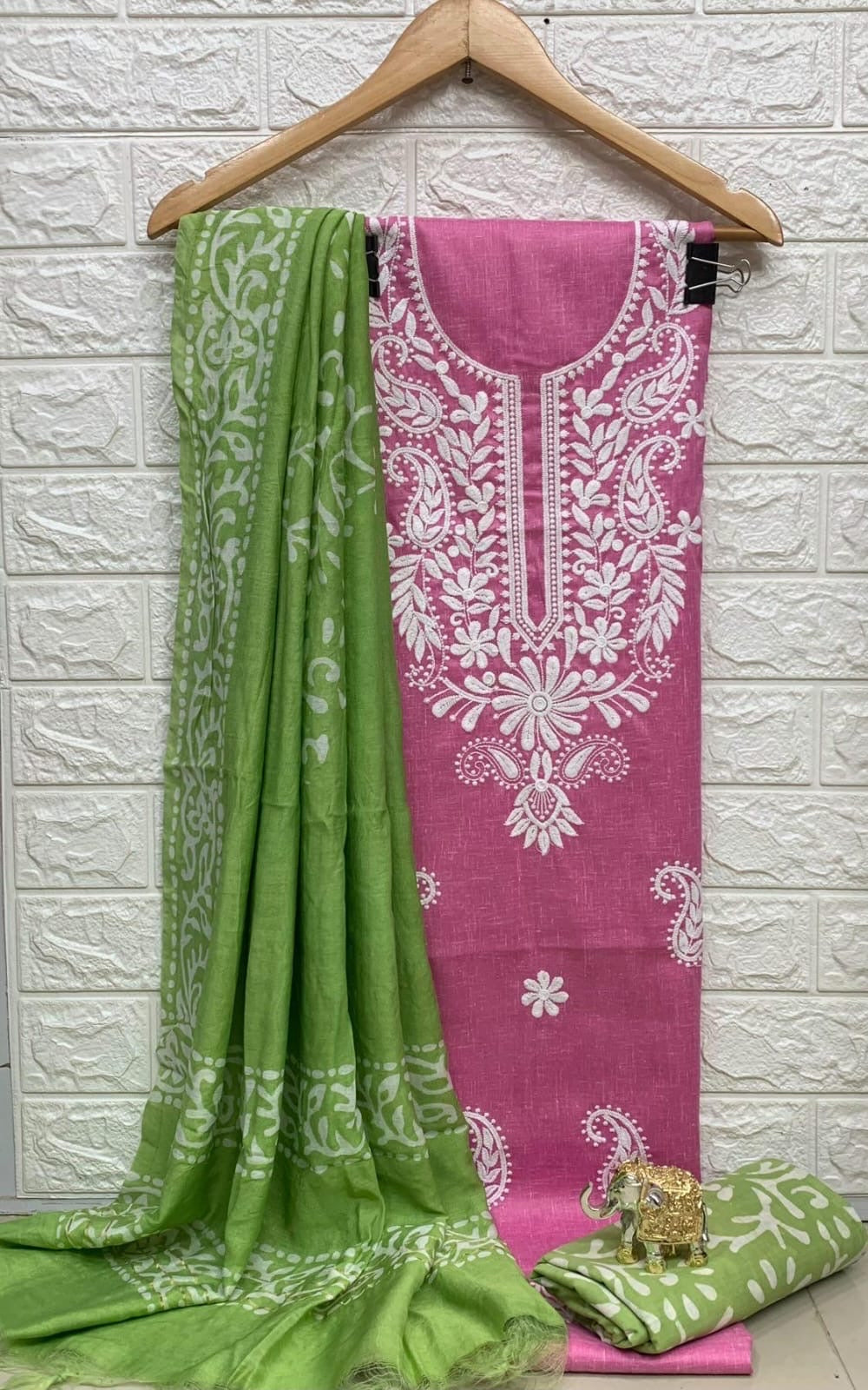Slub cotton Neckwork with Batik work Dupatta and Salwar Dress Material (Unstitched)