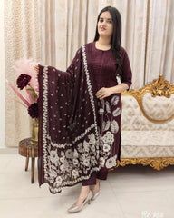 Soft Cotton Self Print Kurti Pant Dupatta Set