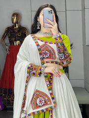 Pure Rayon Kutchi Mill Thread Work White Concept Navratri Special Designer Chaniya Choli (Ready to Wear)