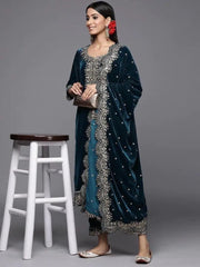 Winter Special Velvet Kurti Pallazo Dupatta Set (Stitched)
