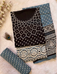 Rayon Cotton Ajrakh Hand block with Bandhani Print Dress Material (Unstitched)