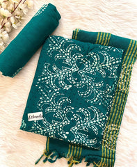 Hand Blocked Wax Batik Dress Material with Fumka work Dupatta (Unstitched)