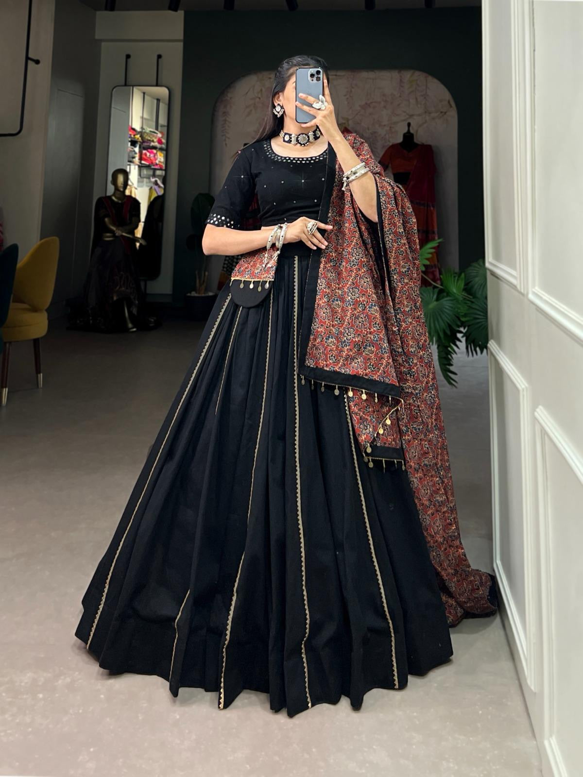 Pure Cotton Gamthi Kodi Work Navratri Special Chaniya Choli