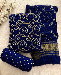 Modal Silk Hand Crafted Barik Bandhej Work Silk Bandhani Dress Material