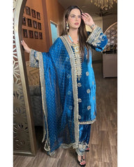 Premium Thread Embroidery work Velvet Kurti Pant Dupatta Set (Stitched)