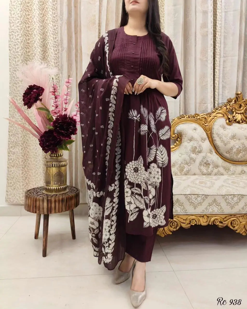 Soft Cotton Self Print Kurti Pant Dupatta Set