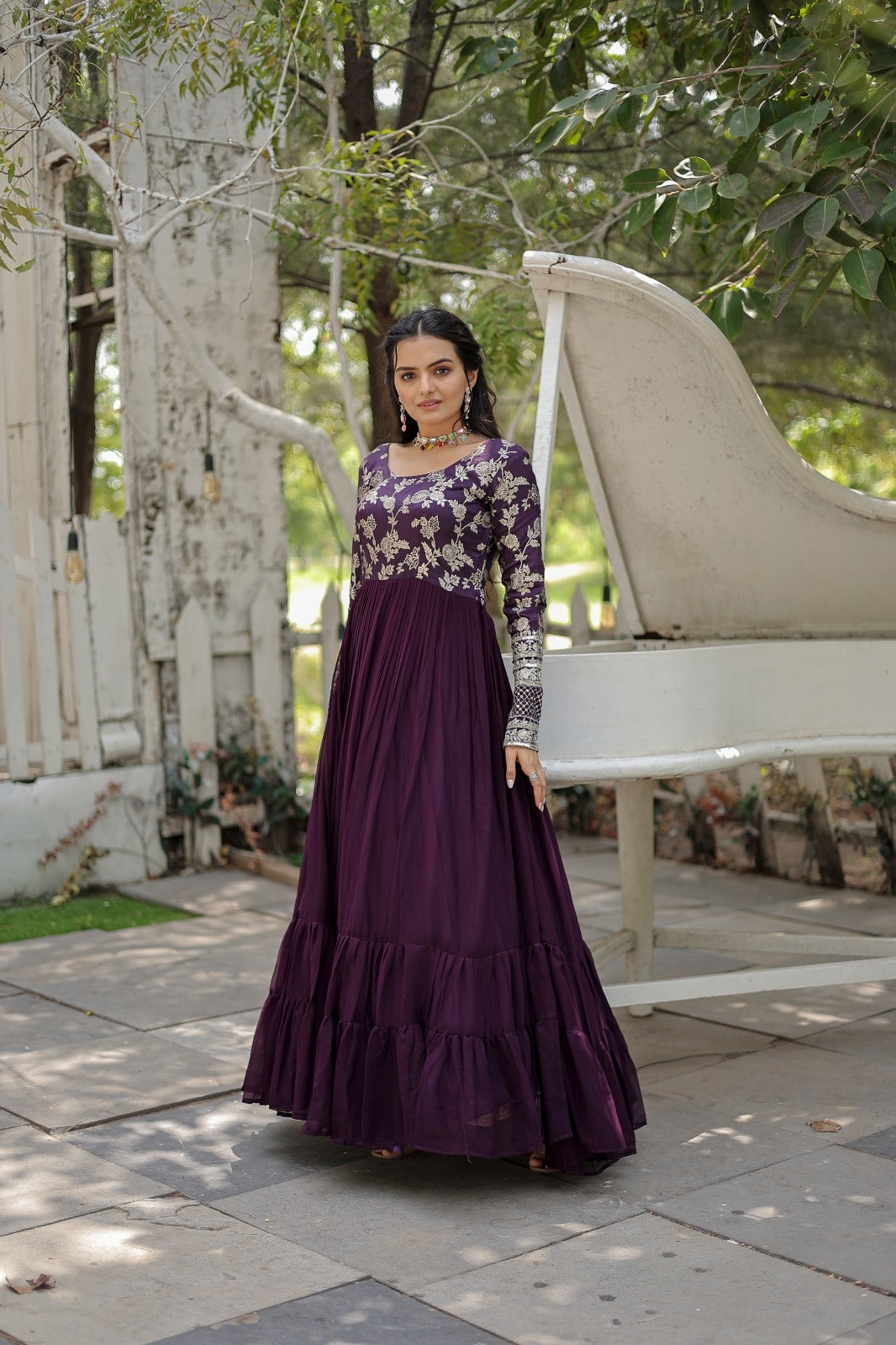Viscos Jeckard Sequence Work Womens Gown (Stitched)
