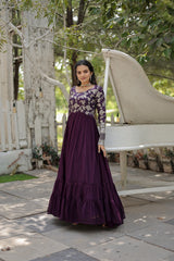 Viscos Jeckard Sequence Work Womens Gown (Stitched)
