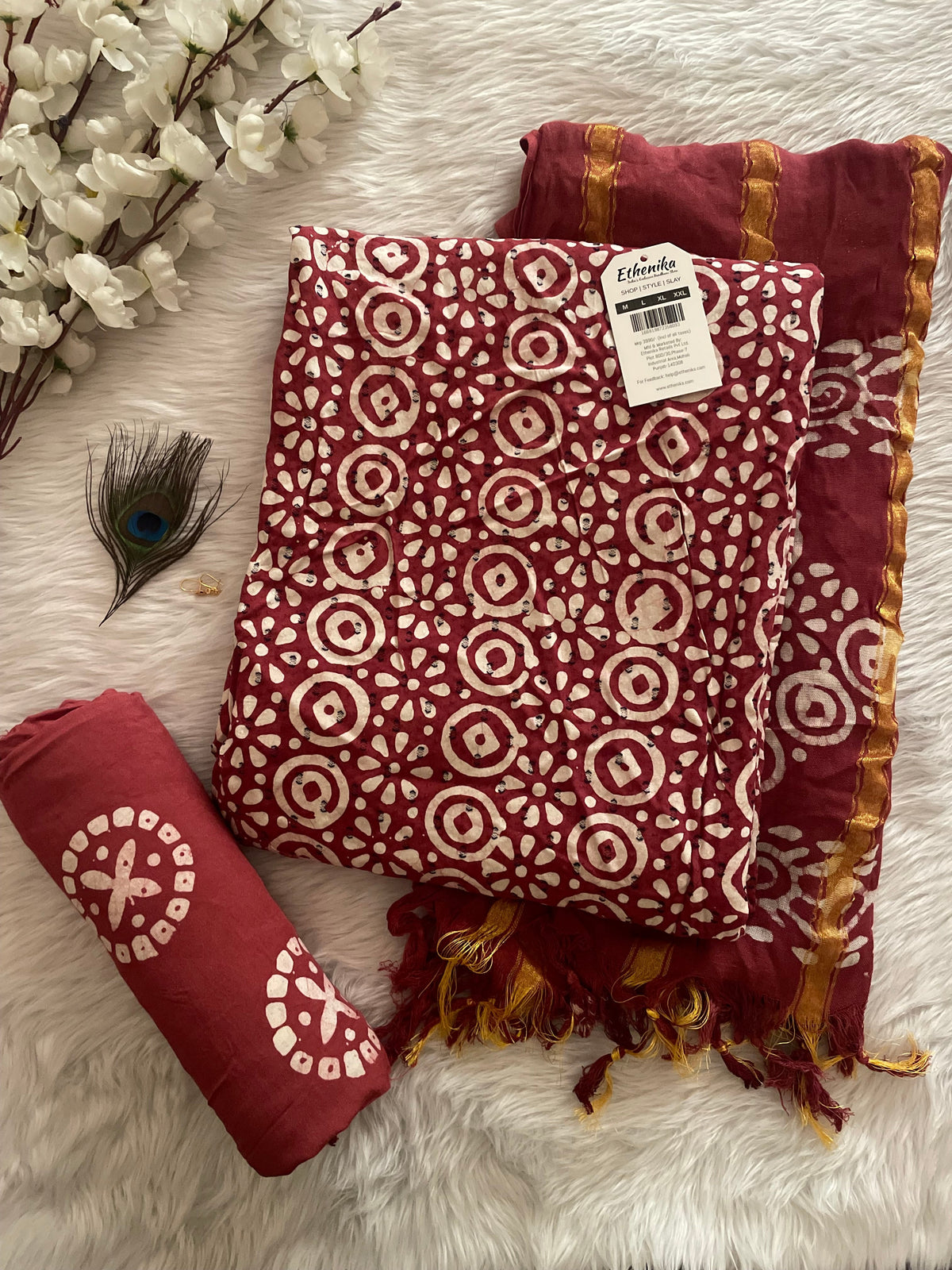 Reyon Cotton Hand Blocked Batik Dress Material (Unstitched)