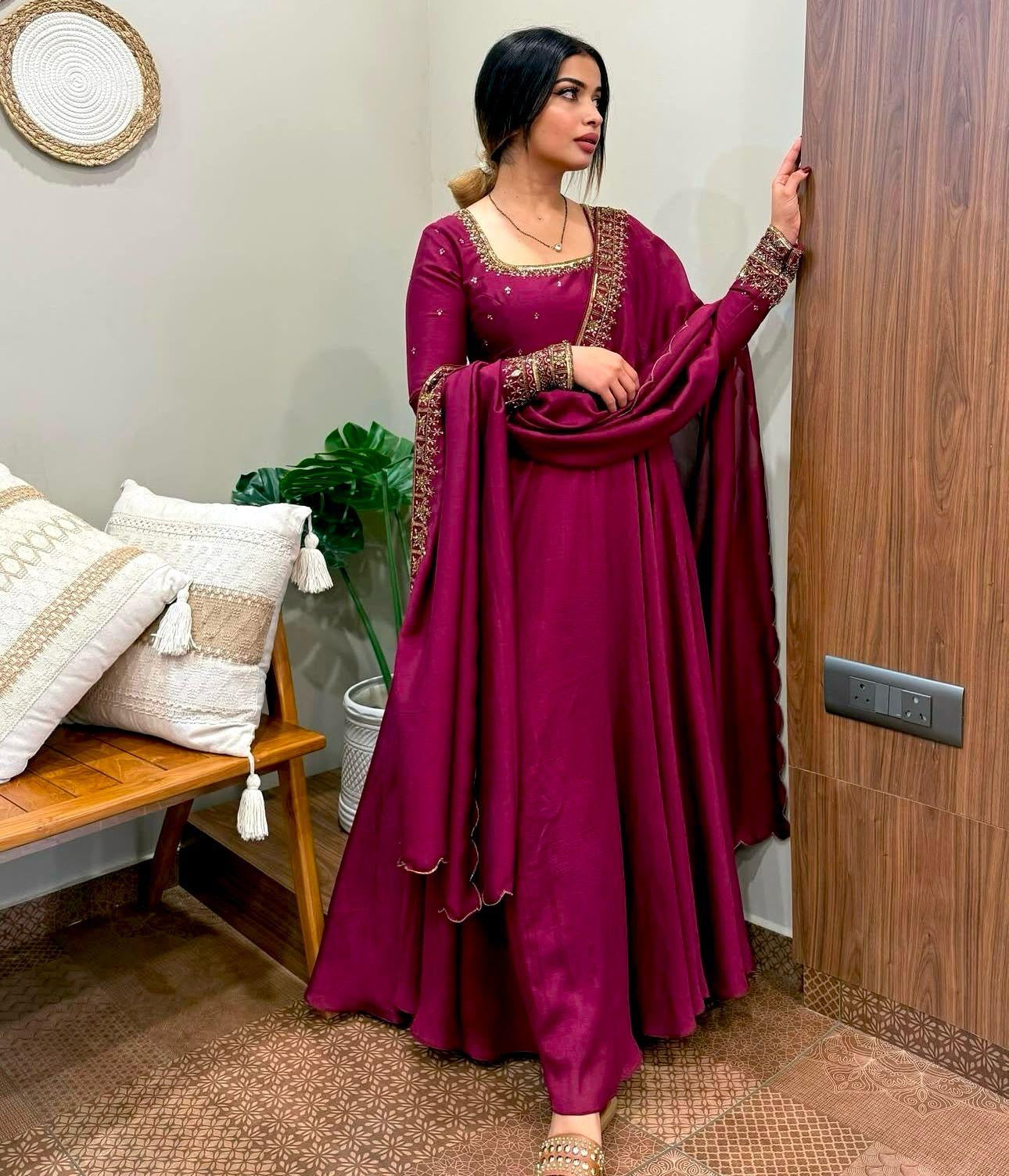 Vachitra Silk Gown Dupatta Set (Ready to Wear)