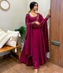 Vachitra Silk Gown Dupatta Set (Ready to Wear)