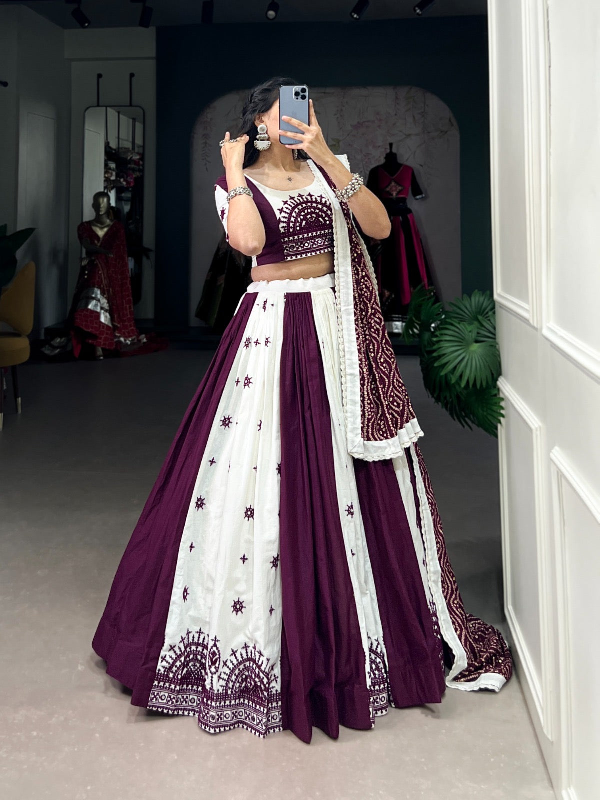 Pure Cotton Mirror Gamthi work Navratri special Chaniya Choli