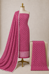 Soft Cotton Self Color 3Pc Unstitched Bandhani Dress Material