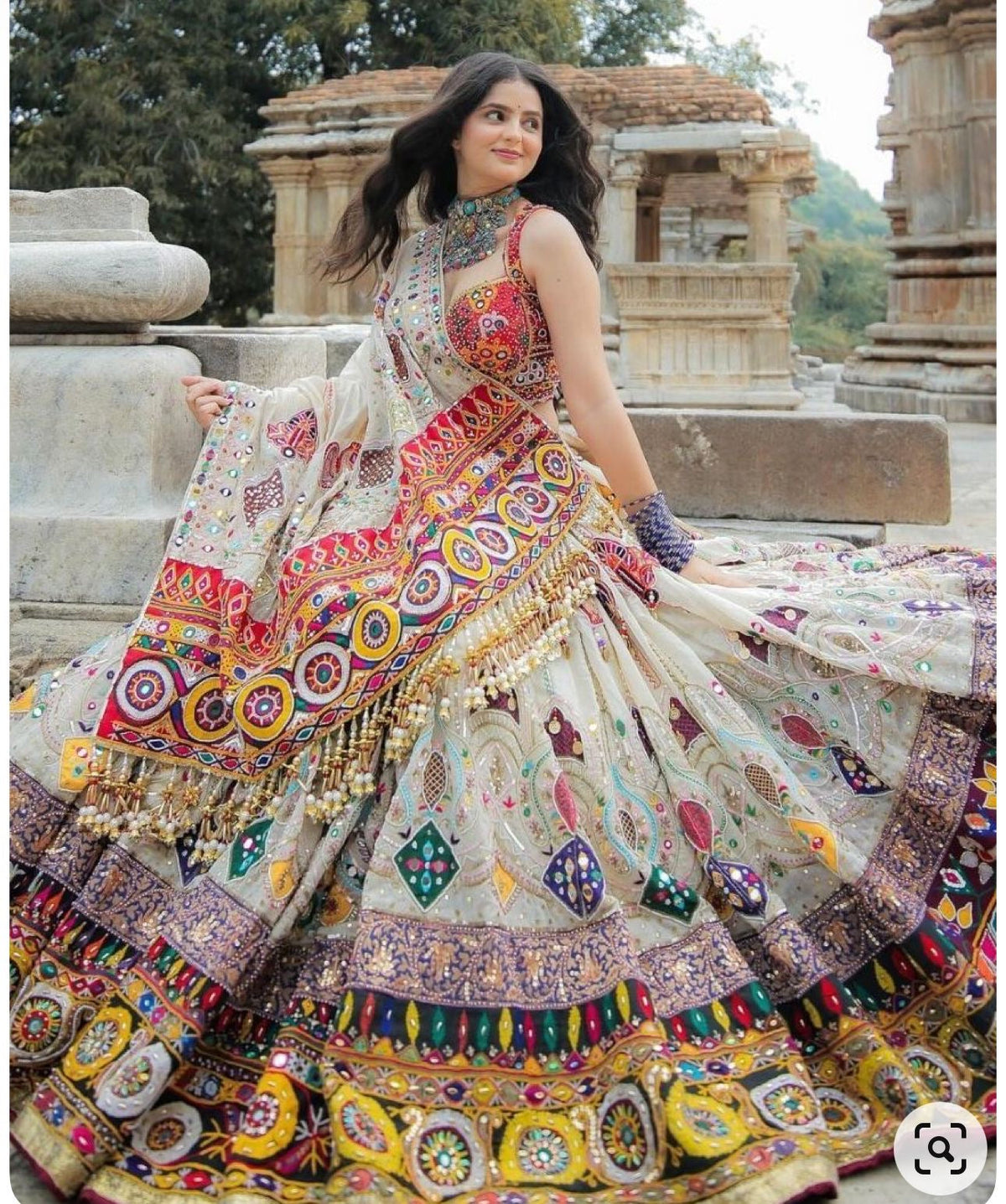 Muslin Digital Print Mirror work Navratri Special Chaniya Choli