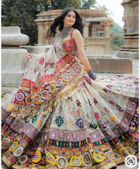Muslin Digital Print Mirror work Navratri Special Chaniya Choli