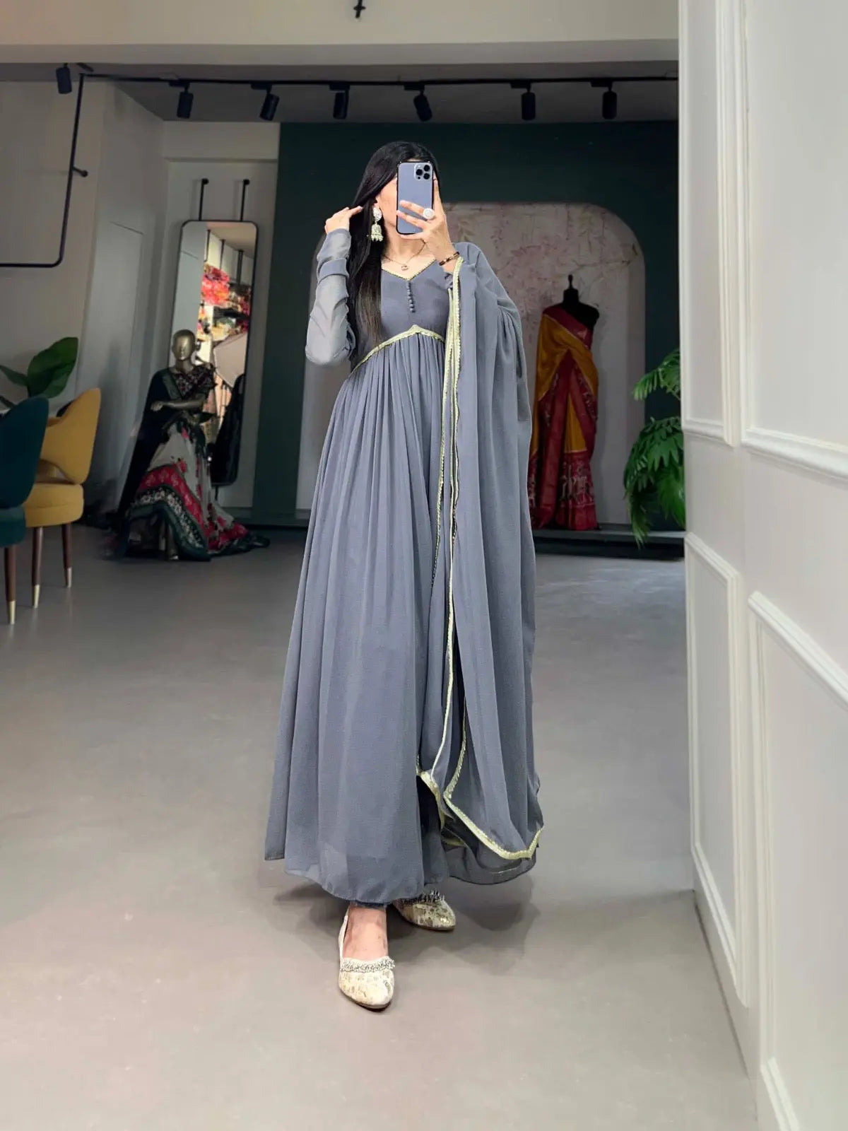 Premium Faux Georgette Gown Dupatta Set