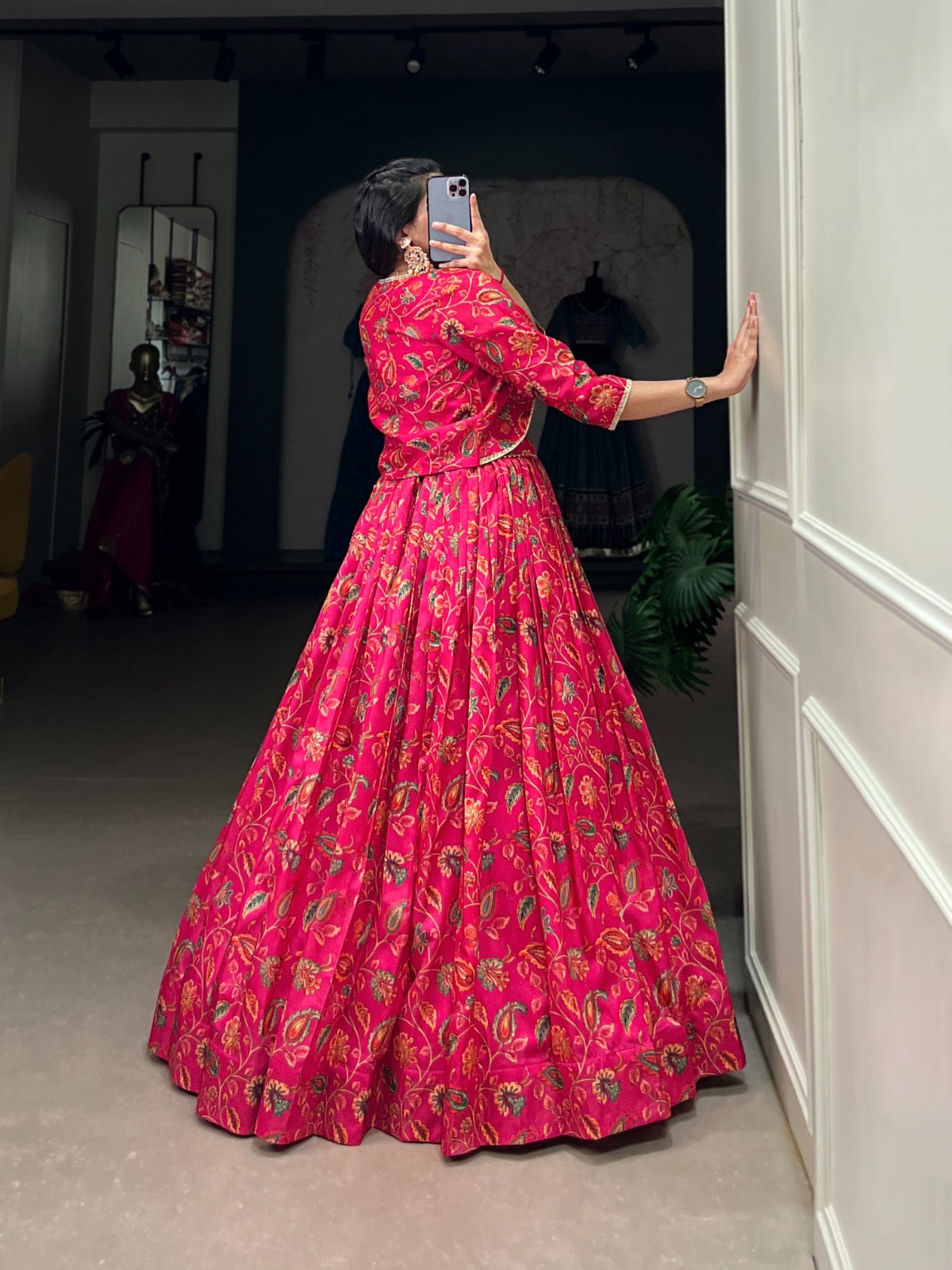 Tussar Silk Floral Print Gota Patti work Lehenga Choli Set (Ready to Wear)