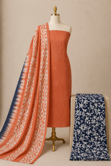 Soft Cotton Lakhnavi Thread Work 3Pc Unstitched Batik Dress Material