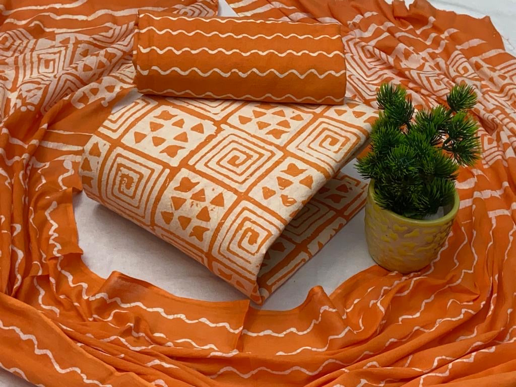 Soft Cotton Hand Blocked Wax Batik Dress Material (Unstitched)